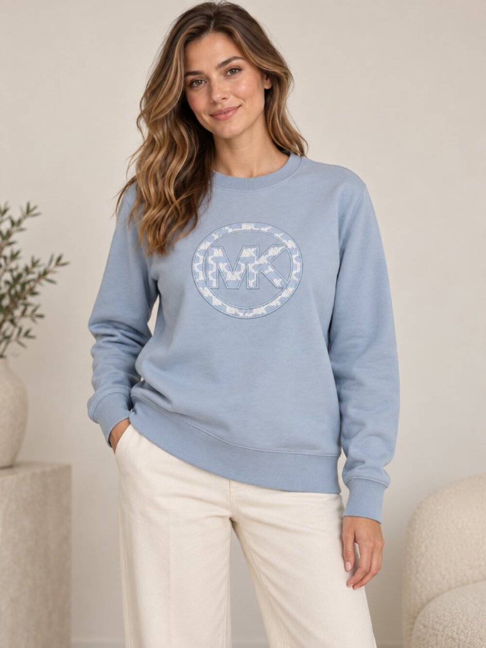 Michael Kors Light Blue MK Logo Crewneck Sweater